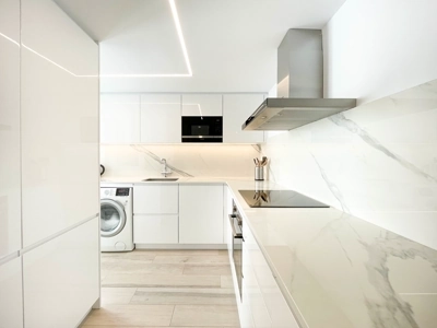 Sleek kitchen with natural lighting